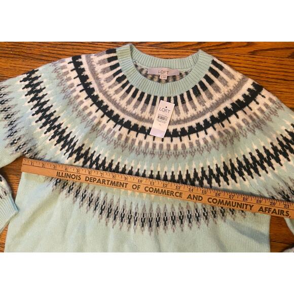 NWT LOFT Fair Isle Sweater Women’s XL Mint Green Multicolor - Picture 4 of 10
